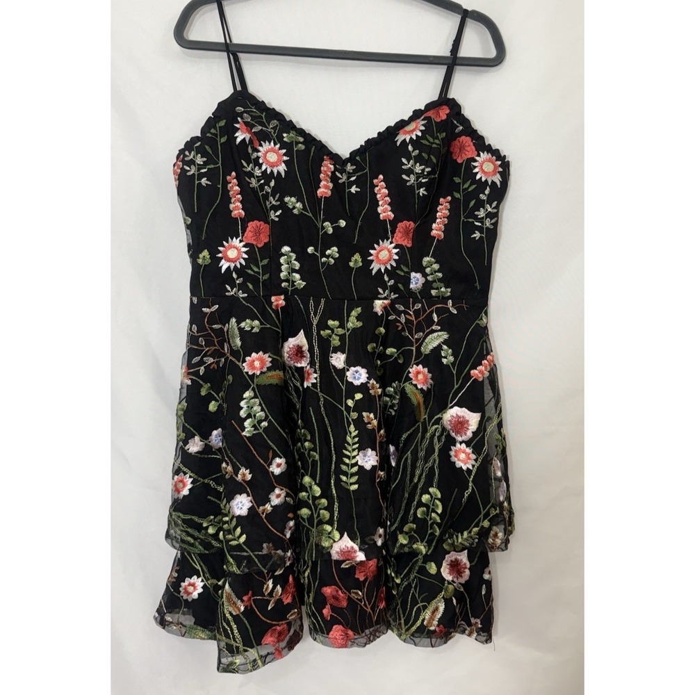 City Studios Juniors Black Floral Embroidered Fit Flare Mini Dress Size 15/16